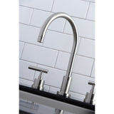 Manhattan Double-Handle 4-Hole Widespread Kitchen Faucet with Brass Sprayer