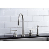 Manhattan Double-Handle 4-Hole Widespread Kitchen Faucet with Brass Sprayer