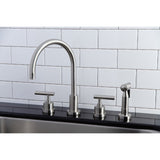 Manhattan Double-Handle 4-Hole Widespread Kitchen Faucet with Brass Sprayer