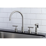 Manhattan Double-Handle 4-Hole Widespread Kitchen Faucet with Brass Sprayer