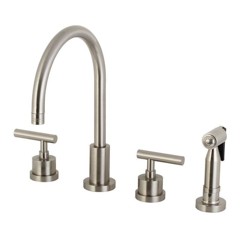 Manhattan Double-Handle 4-Hole Widespread Kitchen Faucet with Brass Sprayer