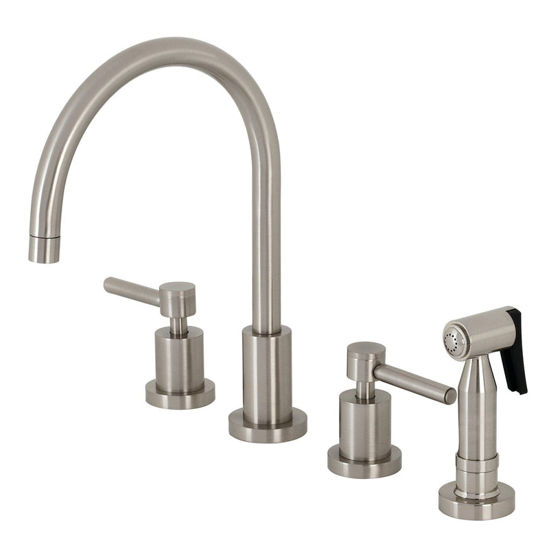 Concord Double-Handle 4-Hole Widespread Kitchen Faucet with Brass Sprayer