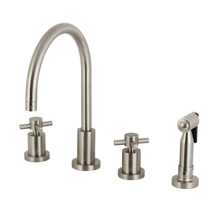 Concord Double-Handle 4-Hole Widespread Kitchen Faucet with Brass Sprayer