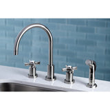 Millennium Double-Handle 4-Hole Widespread Kitchen Faucet with Plastic Sprayer