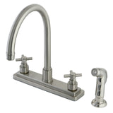 Two-Handle 4-Hole 8" Centerset Kitchen Faucet with Side Sprayer