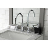 Kaiser Two-Handle 3-Hole Deck Mount Widespread Bathroom Faucet with Brass Pop-Up