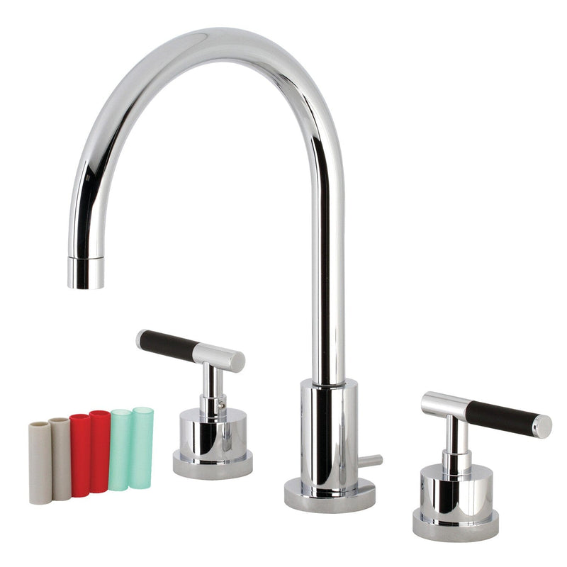 Kaiser Two-Handle 3-Hole Deck Mount Widespread Bathroom Faucet with Brass Pop-Up