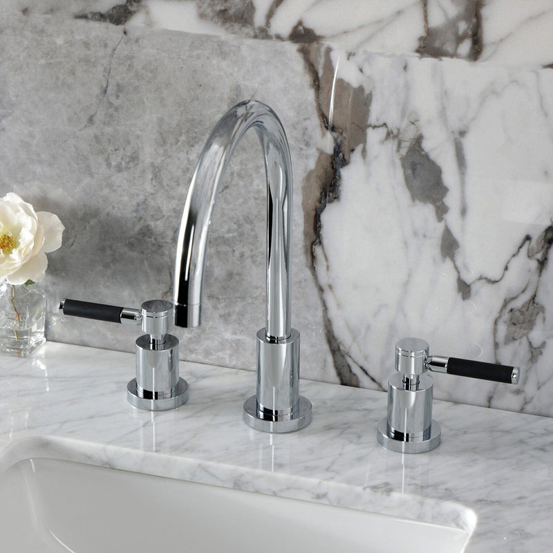 Kaiser Two-Handle 3-Hole Deck Mount Widespread Bathroom Faucet with Brass Pop-Up Drain