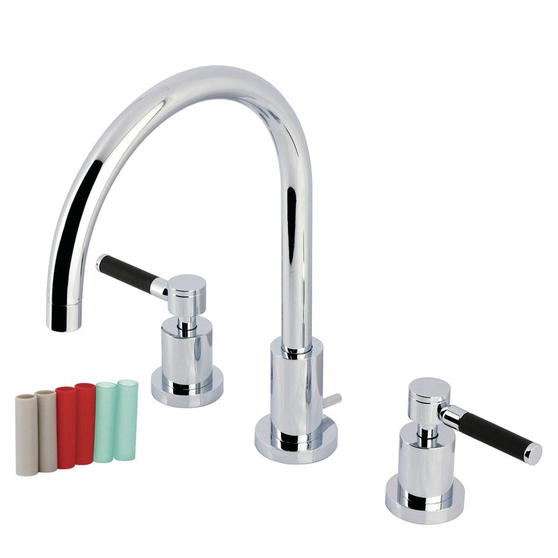 Kaiser Two-Handle 3-Hole Deck Mount Widespread Bathroom Faucet with Brass Pop-Up Drain