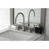 Kaiser Two-Handle Deck Mount Widespread Bathroom Faucet with Brass Pop-Up