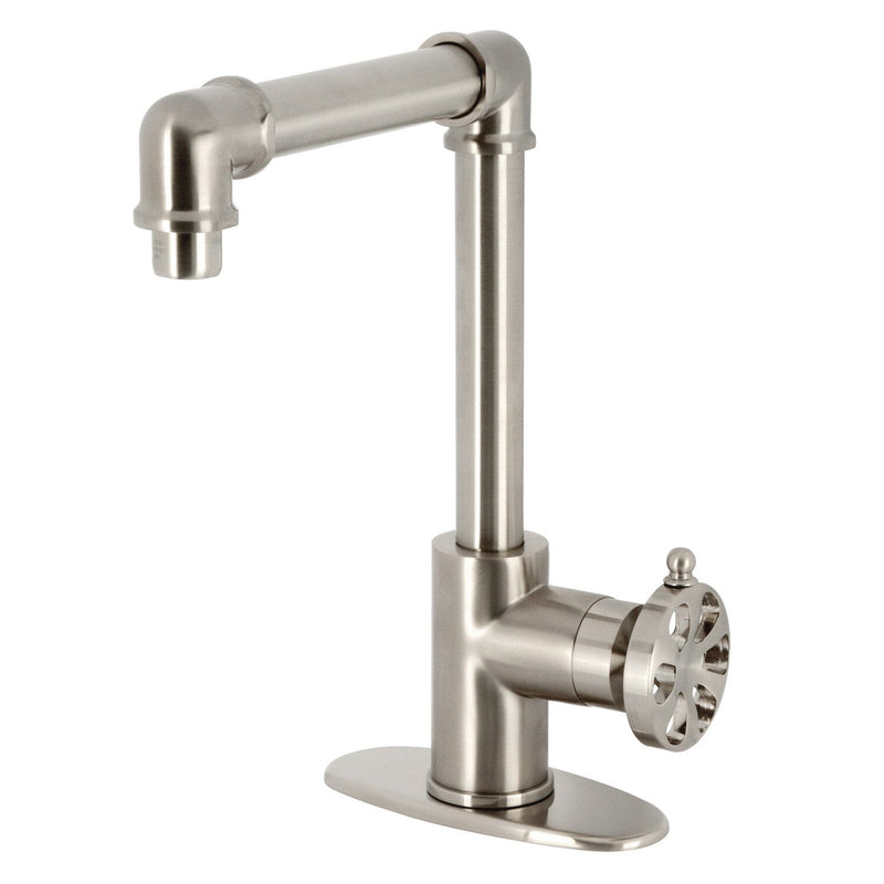 Belknap One-Handle 1-Hole Bathroom Faucet with Deck Plate and Push Pop-Up Drain