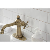 Nautical One-Handle 1-Hole Bathroom Faucet with Deck Plate and Push Pop-Up Drain