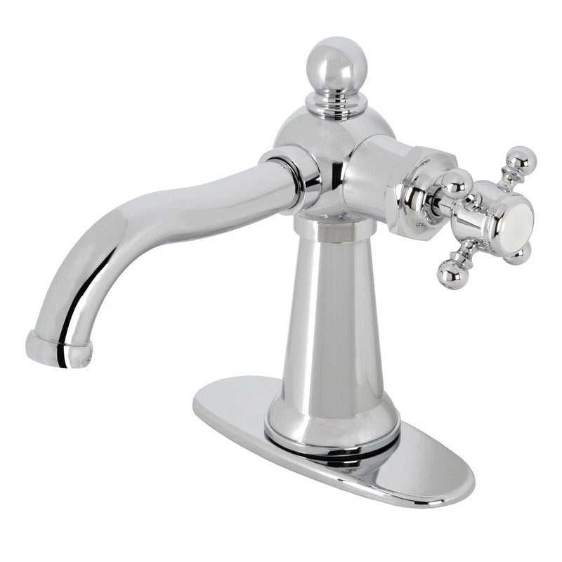 Nautical One-Handle 1-Hole Bathroom Faucet with Deck Plate and Push Pop-Up Drain
