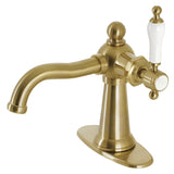 Nautical One-Handle 1-Hole Bathroom Faucet with Deck Plate and Push Pop-Up Drain