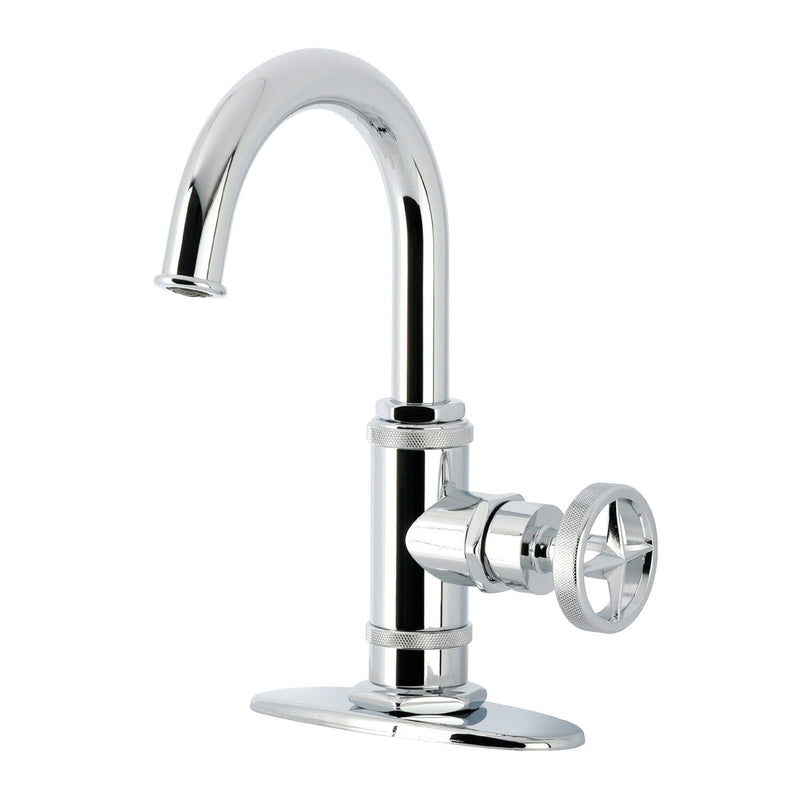Ostro One-Handle 1-Hole Bathroom Faucet with Deck Plate and Push Pop-Up Drain