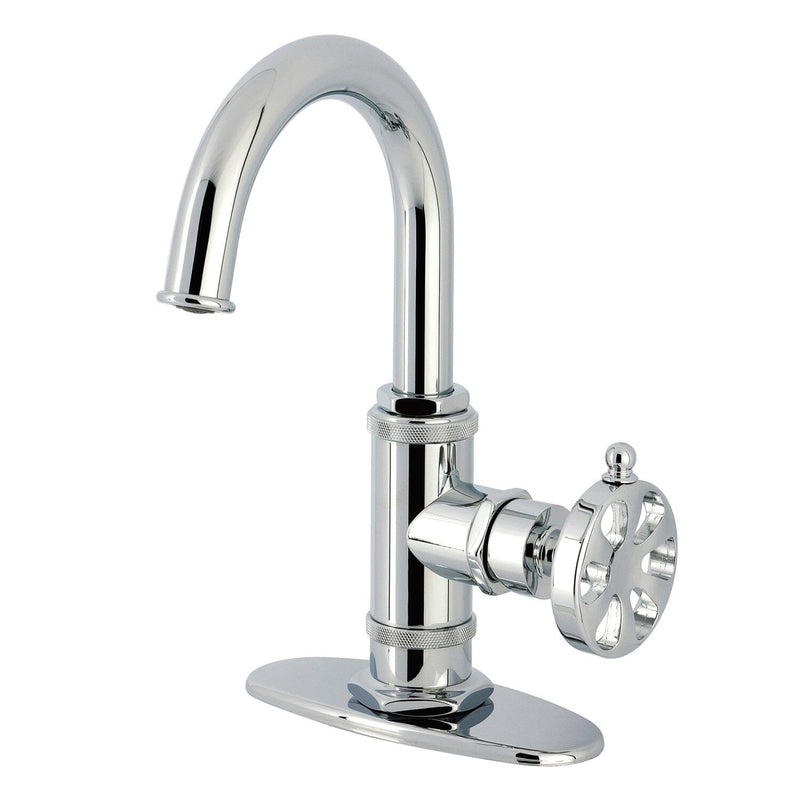 Belknap One-Handle 1-Hole Bathroom Faucet with Deck Plate and Push Pop-Up Drain