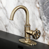 Belknap One-Handle 1-Hole Bathroom Faucet with Deck Plate and Push Pop-Up Drain