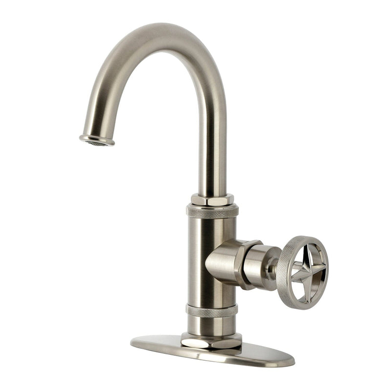 Ostro One-Handle 1-Hole Bathroom Faucet with Deck Plate and Push Pop-Up Drain