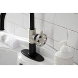 Belknap One-Handle 1-Hole Bathroom Faucet with Deck Plate and Push Pop-Up Drain