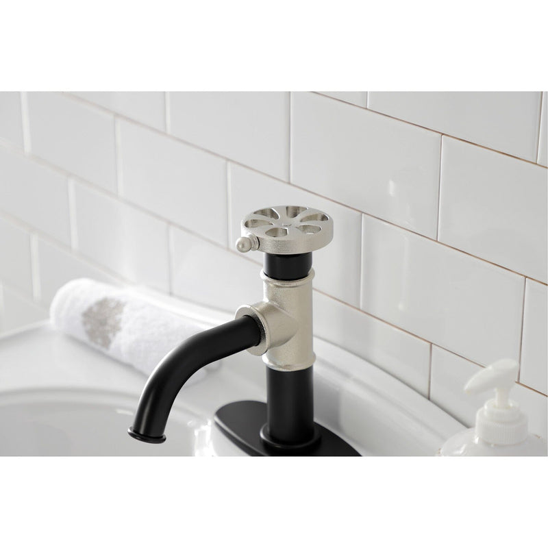 Belknap One-Handle 1-Hole Bathroom Faucet with Deck Plate and Push Pop-Up Drain