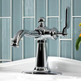Knight One-Handle 1-Hole Bathroom Faucet with Deck Plate and Push Pop-Up Drain