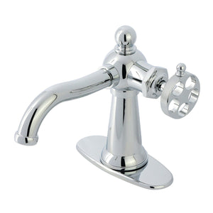 Wendell Single-Handle 1-Hole Deck Mount Bathroom Faucet with Knurled Handle and Push Pop-Up Drain