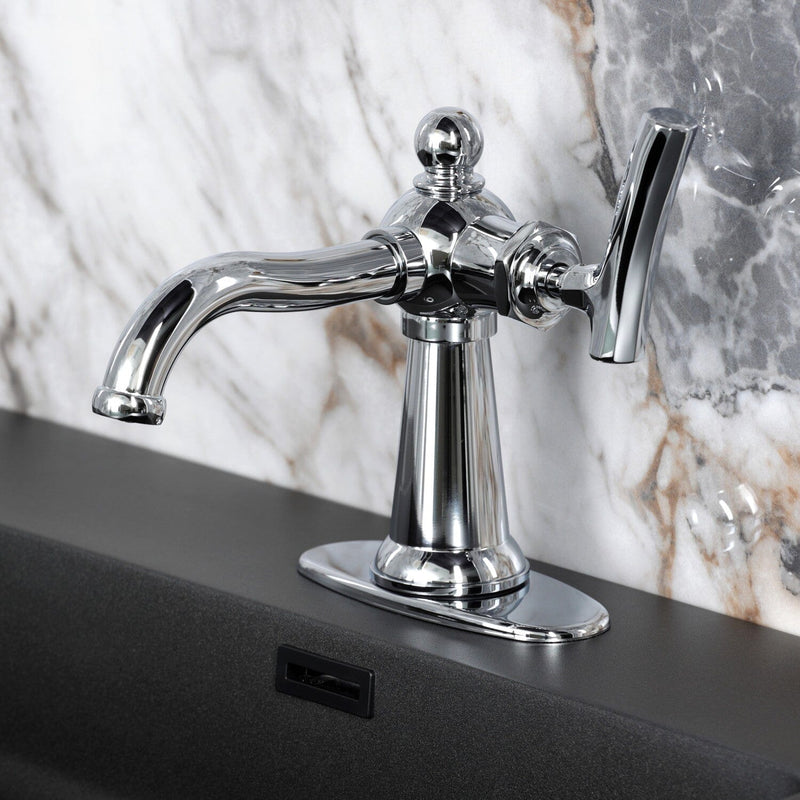 Hallerbos One-Handle 1-Hole Bathroom Faucet with Deck Plate and Push Pop-Up Drain