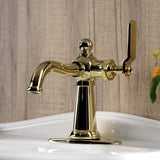 Knight One-Handle 1-Hole Bathroom Faucet with Deck Plate and Push Pop-Up Drain