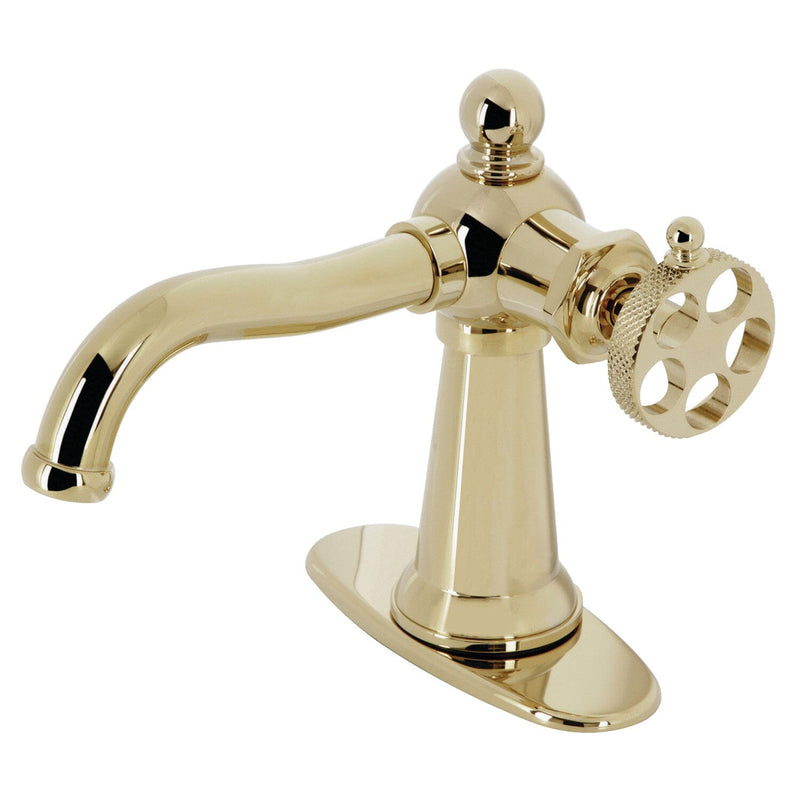 Webb One-Handle 1-Hole Bathroom Faucet with Knurled Handle and Push Pop-Up Drain