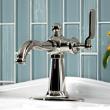 Knight One-Handle 1-Hole Bathroom Faucet with Deck Plate and Push Pop-Up Drain