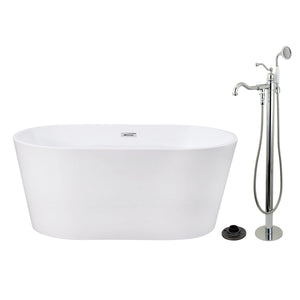 Aqua Eden 56-Inch Acrylic Oval Double Ended Freestanding Tub with Faucet Combo and Drain