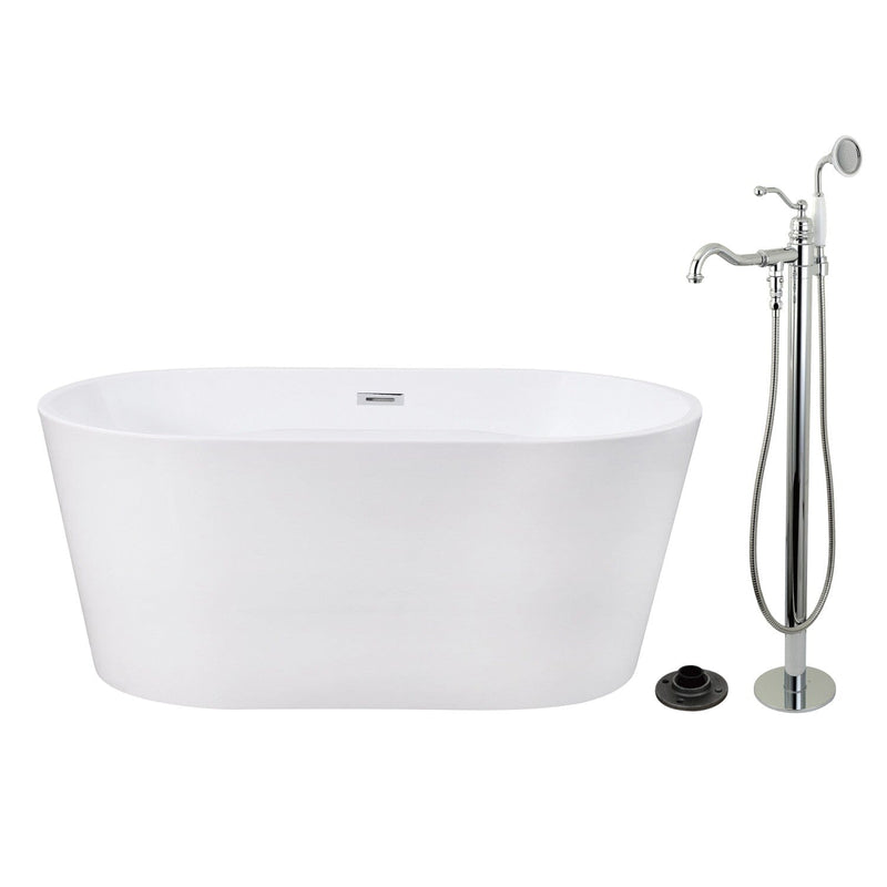 Aqua Eden 56-Inch Acrylic Oval Double Ended Freestanding Tub with Faucet Combo and Drain