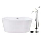 Aqua Eden 56-Inch Acrylic Oval Double Ended Freestanding Tub with Faucet Combo and Drain