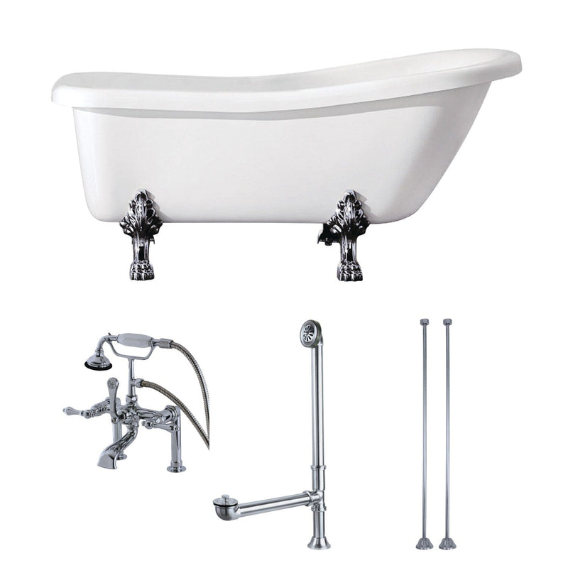 Aqua Eden 67-Inch Acrylic Oval Single Slipper Clawfoot Tub with Faucet Drain and Supply Lines Combo