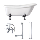 Aqua Eden 67-Inch Acrylic Oval Single Slipper Clawfoot Tub with Faucet Drain and Supply Lines Combo