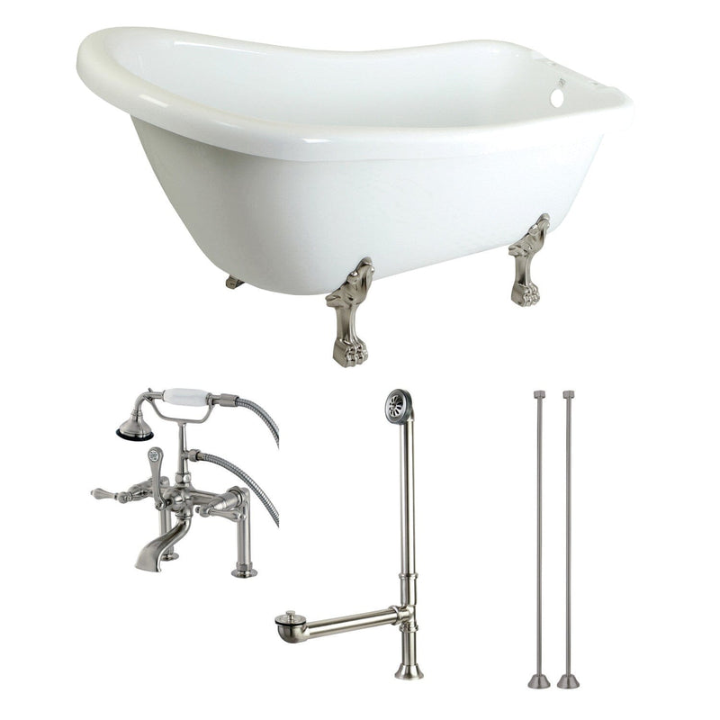 Aqua Eden 67-Inch Acrylic Oval Single Slipper Clawfoot Tub with Faucet Drain and Supply Lines Combo
