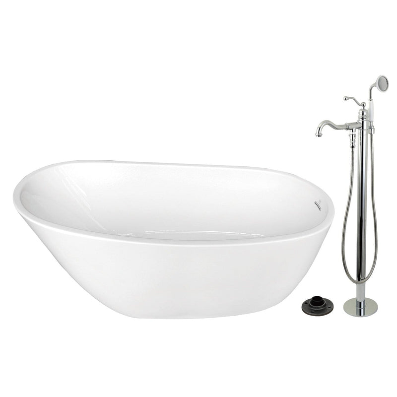 Arcticstone 59-Inch Acrylic Oval Single Slipper Freestanding Tub with Faucet Combo and Drain