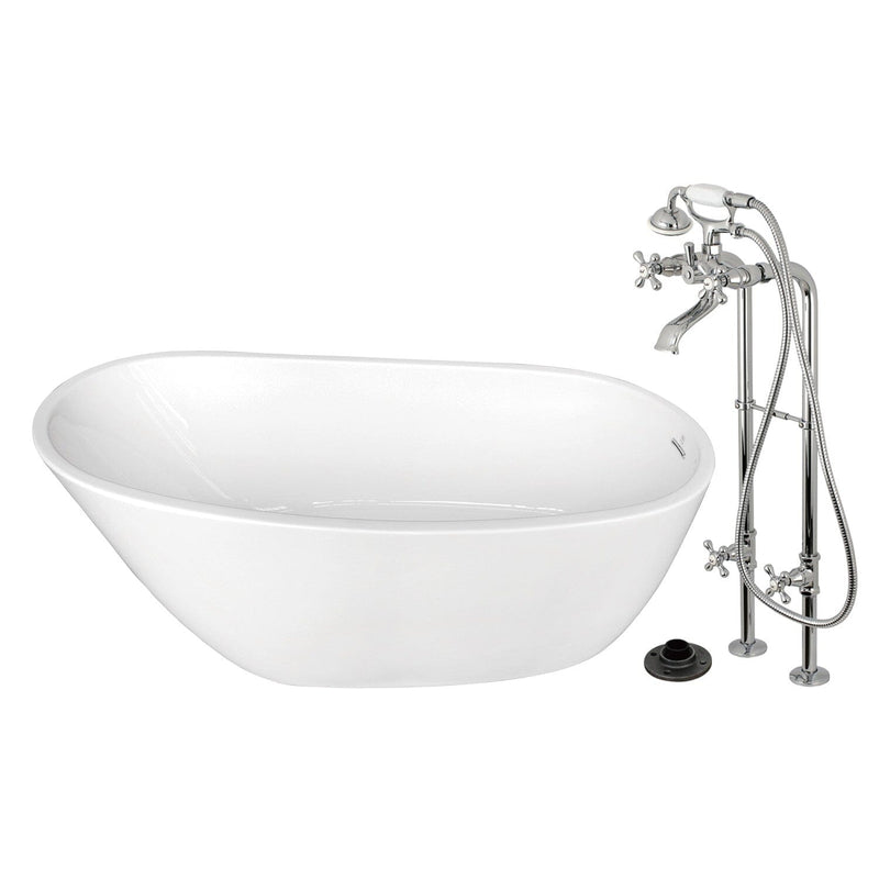 Arcticstone 59-Inch Acrylic Oval Single Slipper Freestanding Tub with Faucet Combo and Drain
