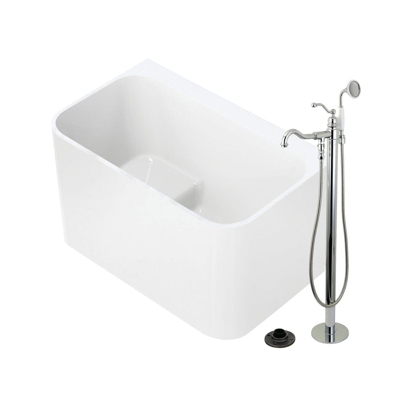 Aqua Eden 47-Inch Acrylic Rectangular Back-to-Wall Freestanding Tub with Faucet and Drain
