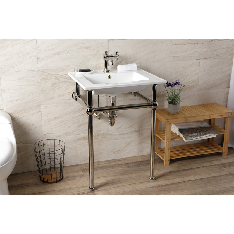 Templeton 25-Inch Ceramic Console Sink with Brass Legs (1-Hole)