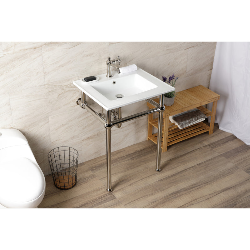 Templeton 25-Inch Ceramic Console Sink with Brass Legs (1-Hole)