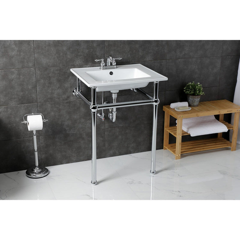 Templeton 25-Inch Ceramic Console Sink with Brass Legs (4-Inch, 3-Hole)