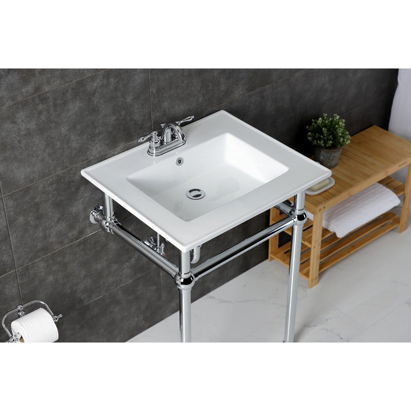 Templeton 25-Inch Ceramic Console Sink with Brass Legs (4-Inch, 3-Hole)