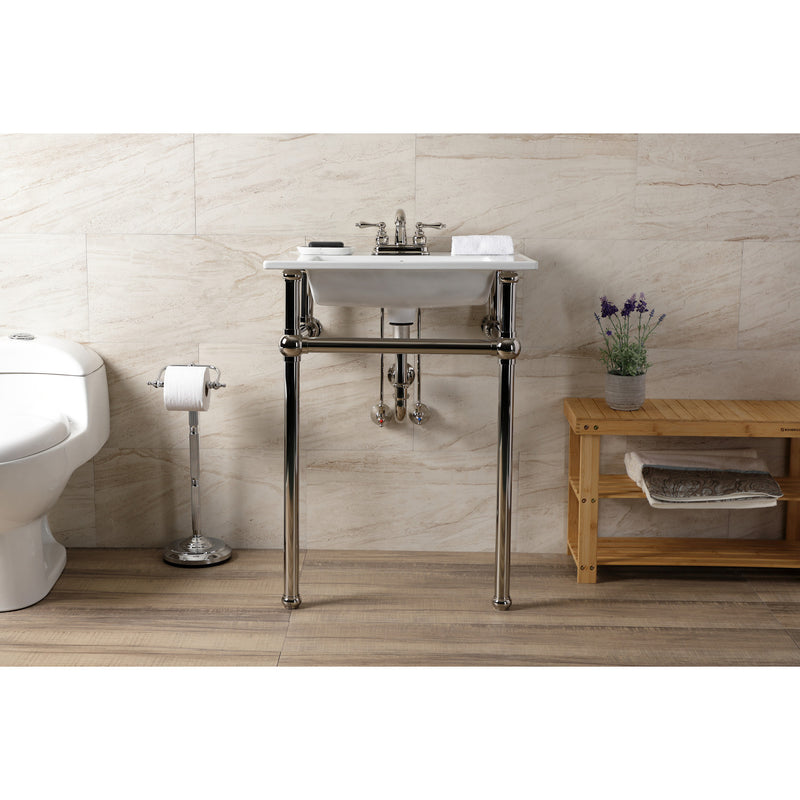 Templeton 25-Inch Ceramic Console Sink with Brass Legs (4-Inch, 3-Hole)