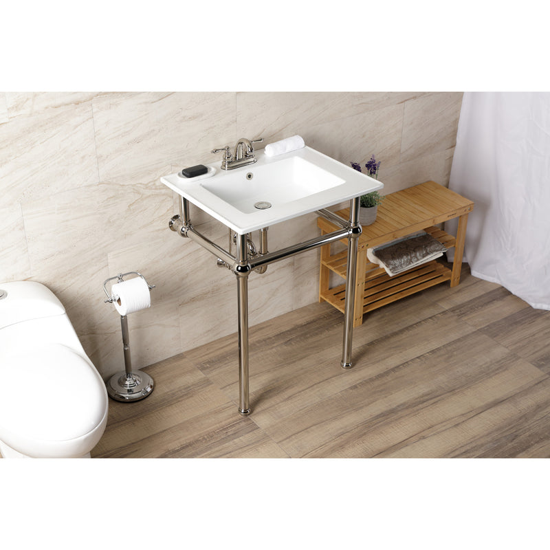 Templeton 25-Inch Ceramic Console Sink with Brass Legs (4-Inch, 3-Hole)