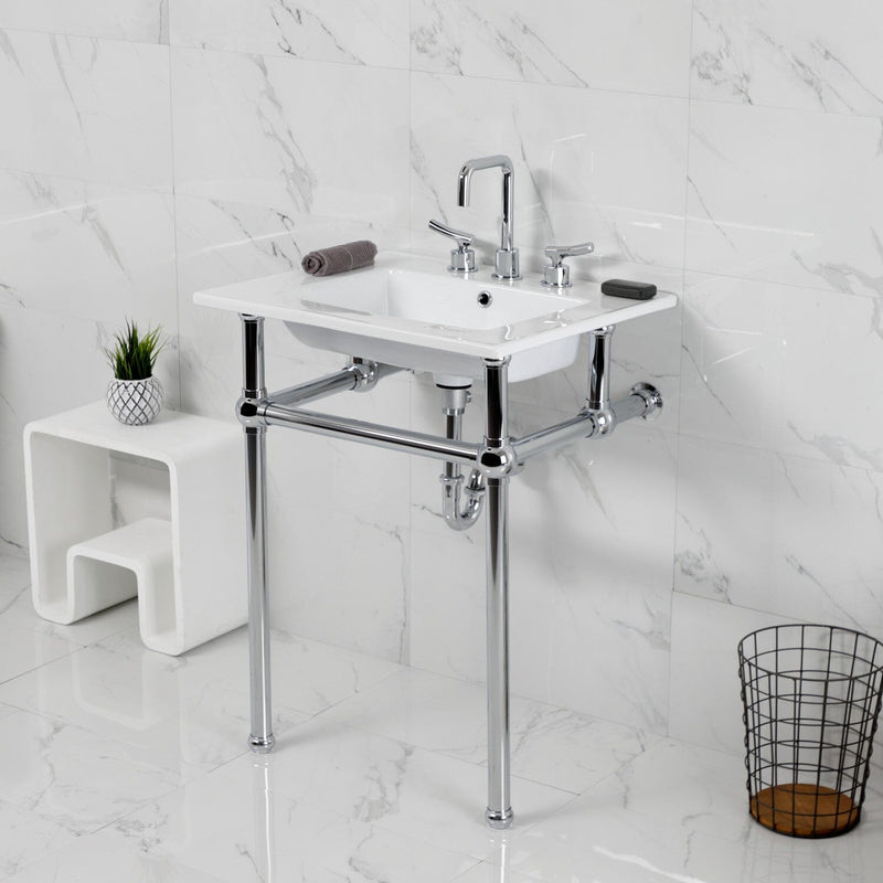 Templeton 25-Inch Ceramic Console Sink with Brass Legs (8-Inch, 3-Hole)