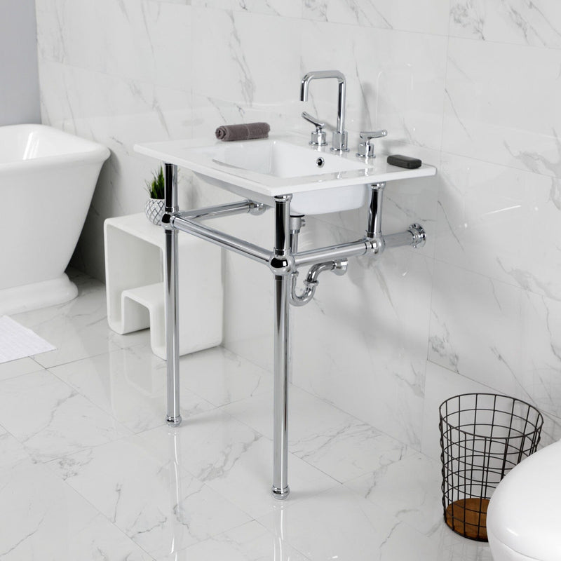 Templeton 25-Inch Ceramic Console Sink with Brass Legs (8-Inch, 3-Hole)