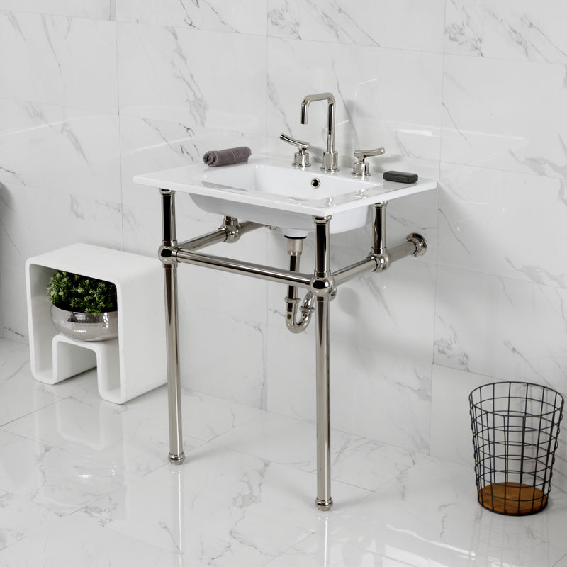 Templeton 25-Inch Ceramic Console Sink with Brass Legs (8-Inch, 3-Hole)