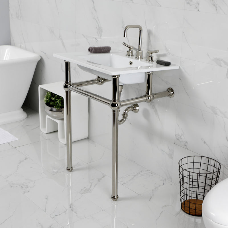 Templeton 25-Inch Ceramic Console Sink with Brass Legs (8-Inch, 3-Hole)