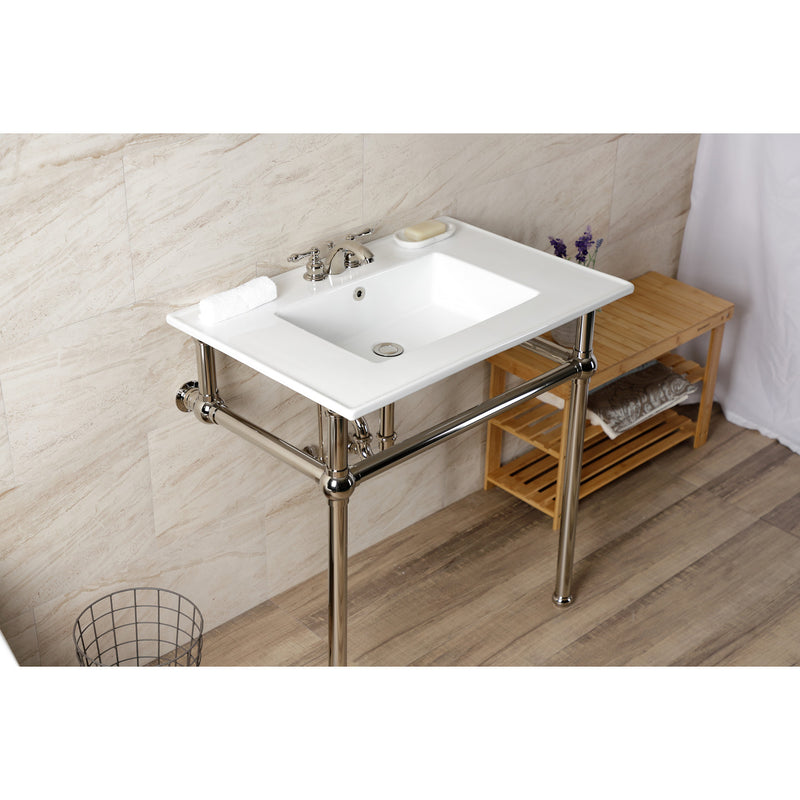 Templeton 31-Inch Ceramic Console Sink with Brass Legs (4-Inch, 3-Hole)